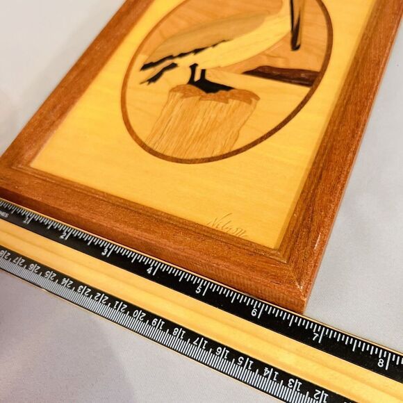 RARE Marquetry Jeffrey Alan Nelson Hudson River Inlay Pelican Bird MCM HTF - Picture 11 of 11